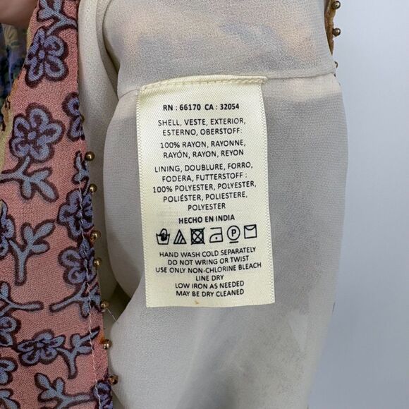 Anthropologie Floreat Patchwork Peasant Top, Sz Small, Bell Sleeves Beaded Trim - Picture 10 of 11